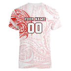 Personalized Sydney Swans Polynesian Women V-Neck T-Shirt Tribal Chest and Sleeve Tattoo Heritage Warrior