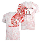 Personalized Sydney Swans Polynesian Women V-Neck T-Shirt Tribal Chest and Sleeve Tattoo Heritage Warrior