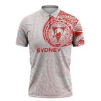 Personalized Sydney Swans Polynesian Zipper Polo Shirt Tribal Chest and Sleeve Tattoo Heritage Warrior