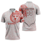Personalized Sydney Swans Polynesian Zipper Polo Shirt Tribal Chest and Sleeve Tattoo Heritage Warrior