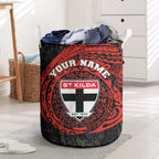 Personalized St Kilda Saints Polynesian Laundry Basket Tribal Chest and Sleeve Tattoo Heritage Warrior