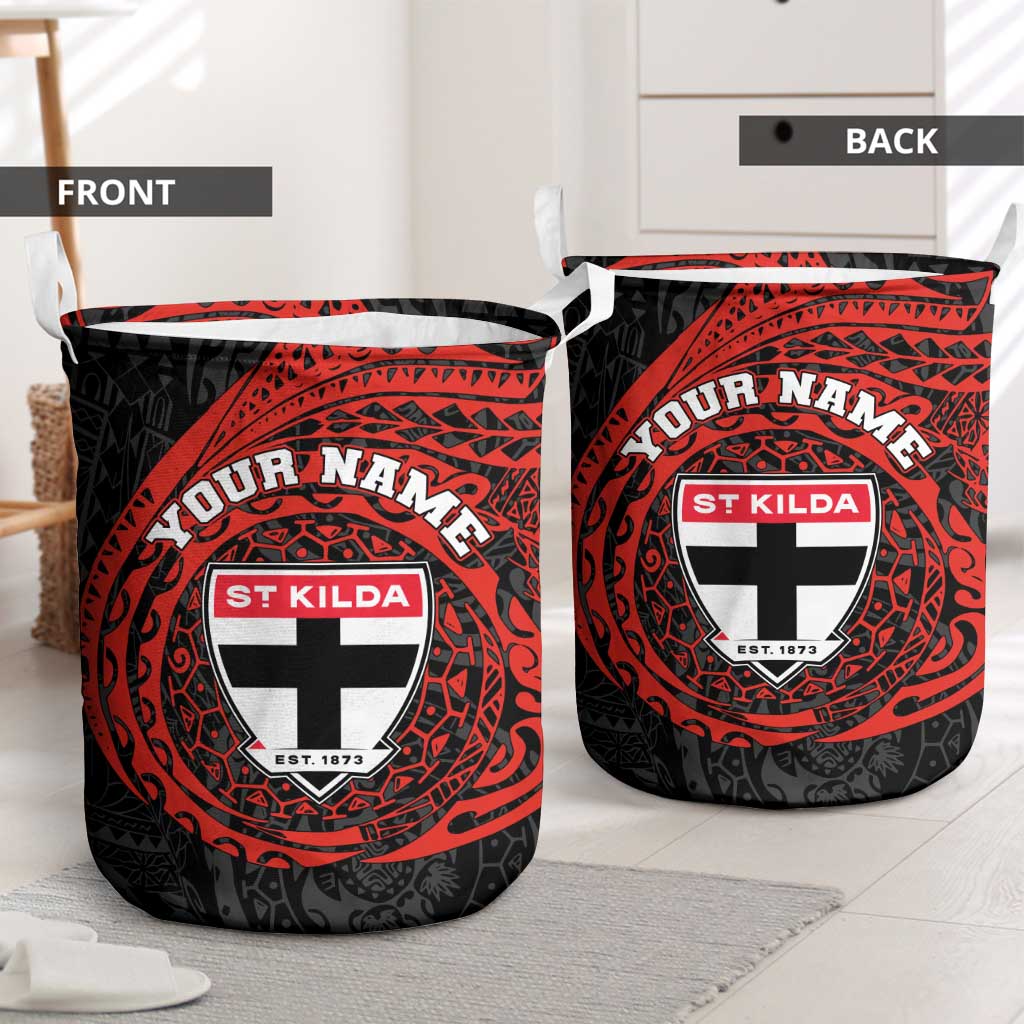 Personalized St Kilda Saints Polynesian Laundry Basket Tribal Chest and Sleeve Tattoo Heritage Warrior