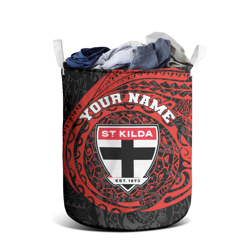Personalized St Kilda Saints Polynesian Laundry Basket Tribal Chest and Sleeve Tattoo Heritage Warrior