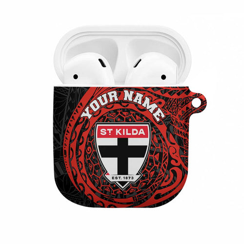 Personalized St Kilda Saints Polynesian AirPods Case Tribal Chest and Sleeve Tattoo Heritage Warrior