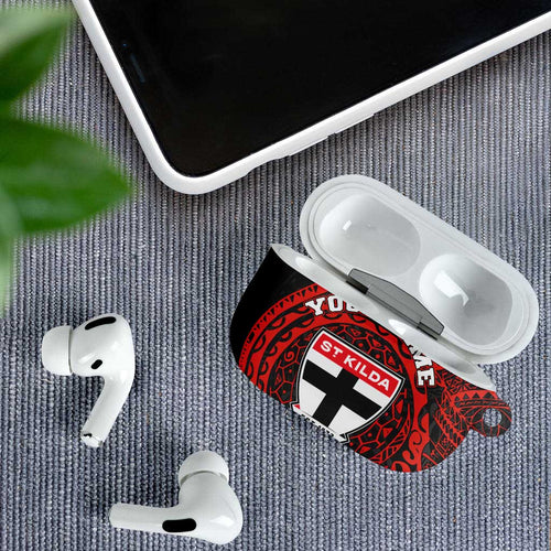 Personalized St Kilda Saints Polynesian AirPods Case Tribal Chest and Sleeve Tattoo Heritage Warrior