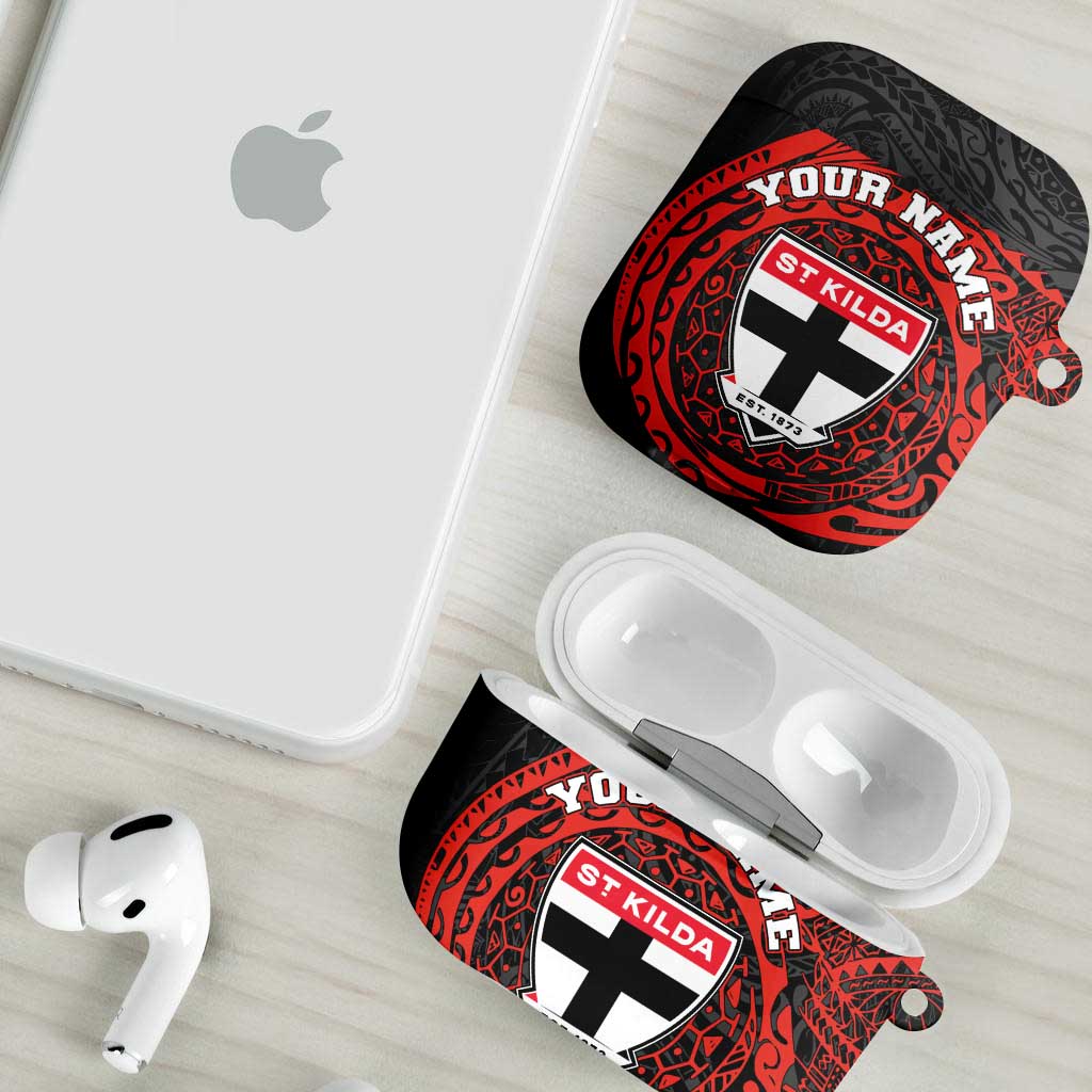 Personalized St Kilda Saints Polynesian AirPods Case Tribal Chest and Sleeve Tattoo Heritage Warrior