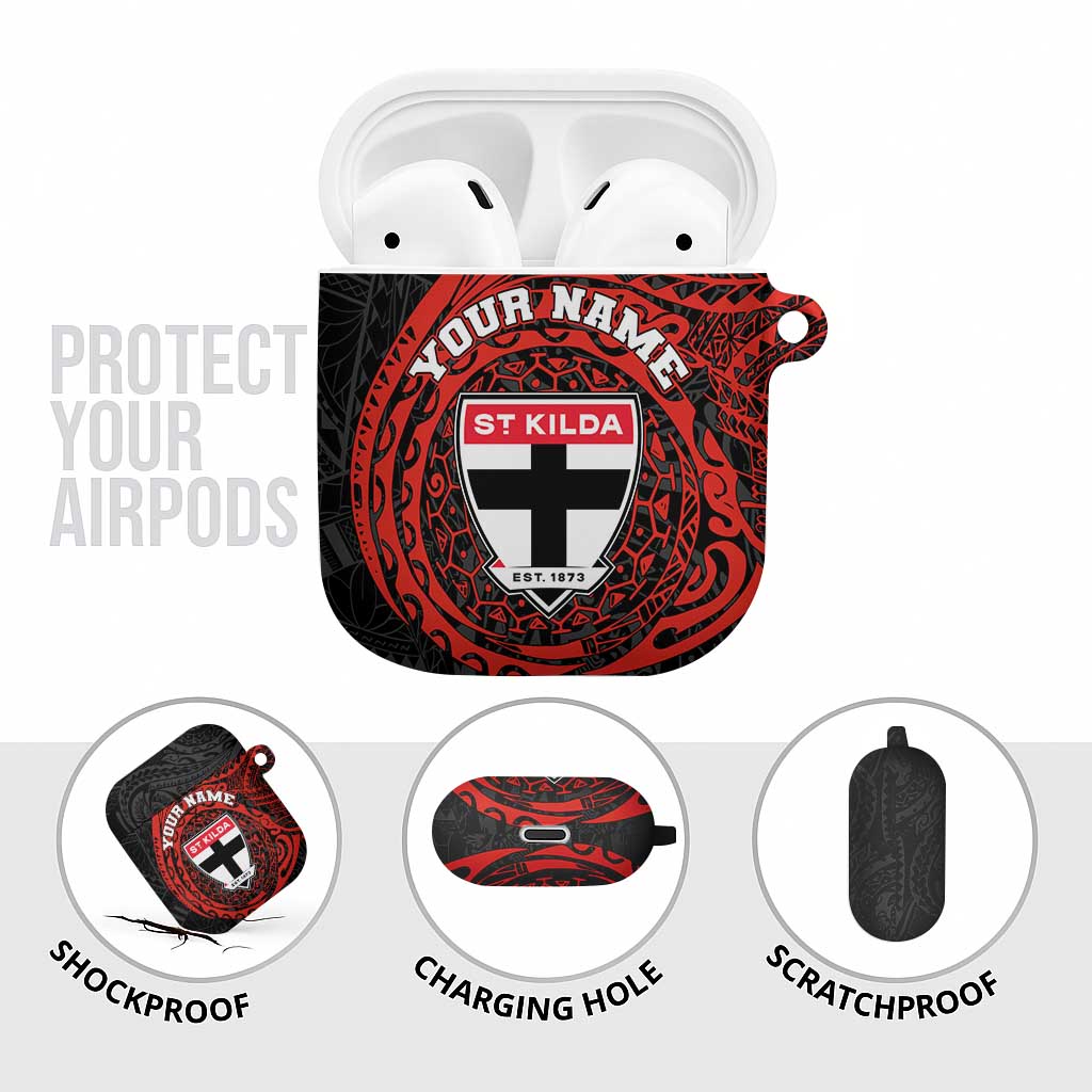Personalized St Kilda Saints Polynesian AirPods Case Tribal Chest and Sleeve Tattoo Heritage Warrior