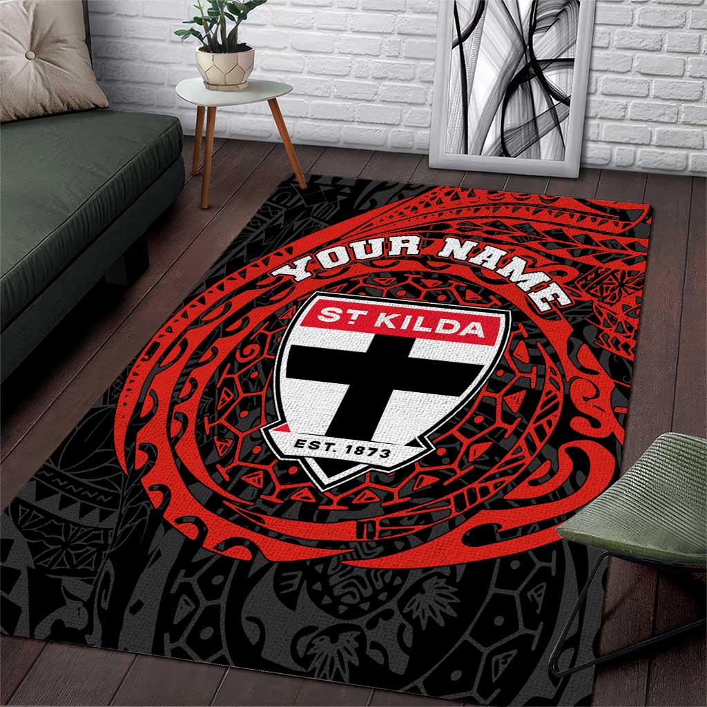 Personalized St Kilda Saints Polynesian Area Rug Tribal Chest and Sleeve Tattoo Heritage Warrior