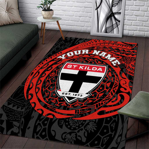 Personalized St Kilda Saints Polynesian Area Rug Tribal Chest and Sleeve Tattoo Heritage Warrior