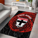Personalized St Kilda Saints Polynesian Area Rug Tribal Chest and Sleeve Tattoo Heritage Warrior