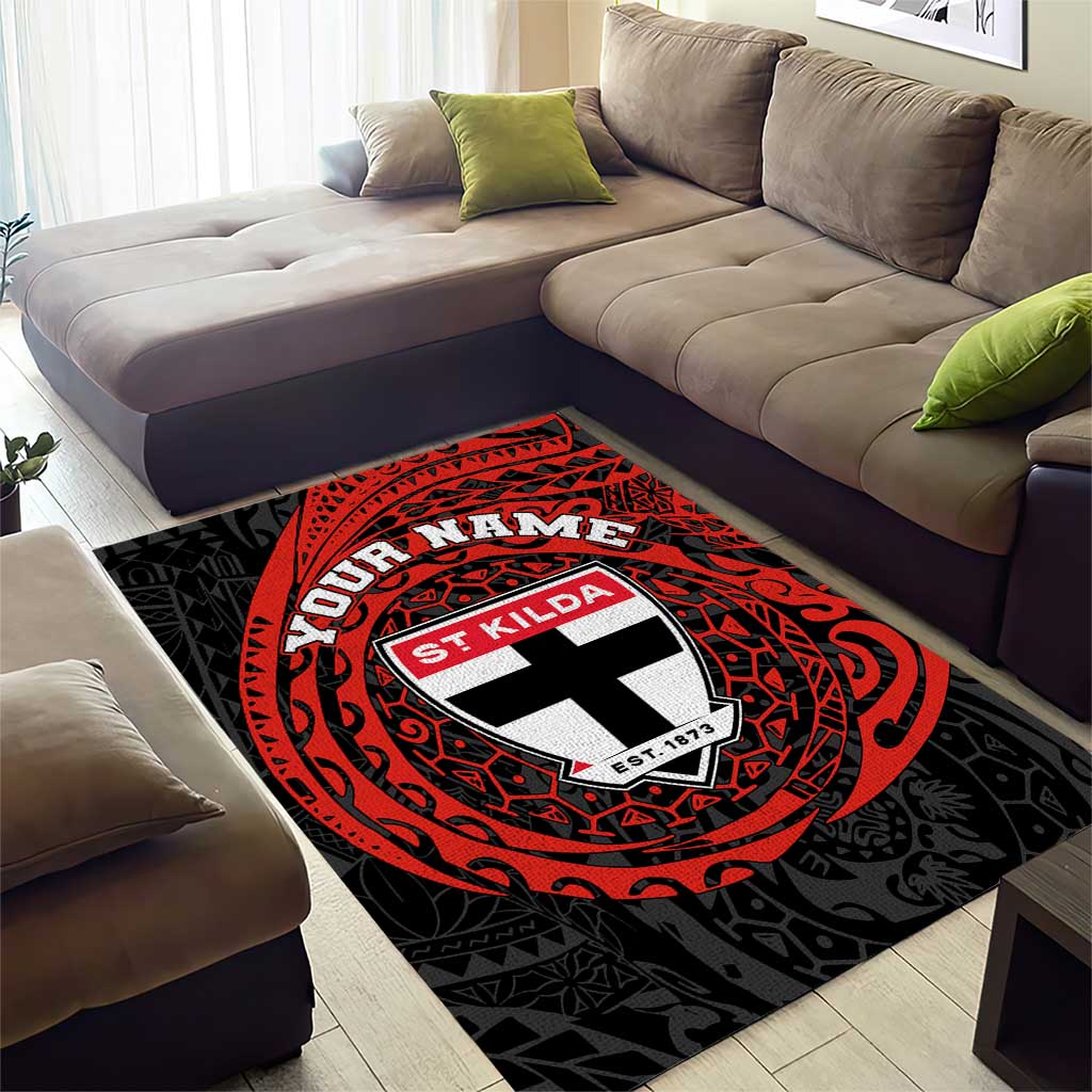 Personalized St Kilda Saints Polynesian Area Rug Tribal Chest and Sleeve Tattoo Heritage Warrior