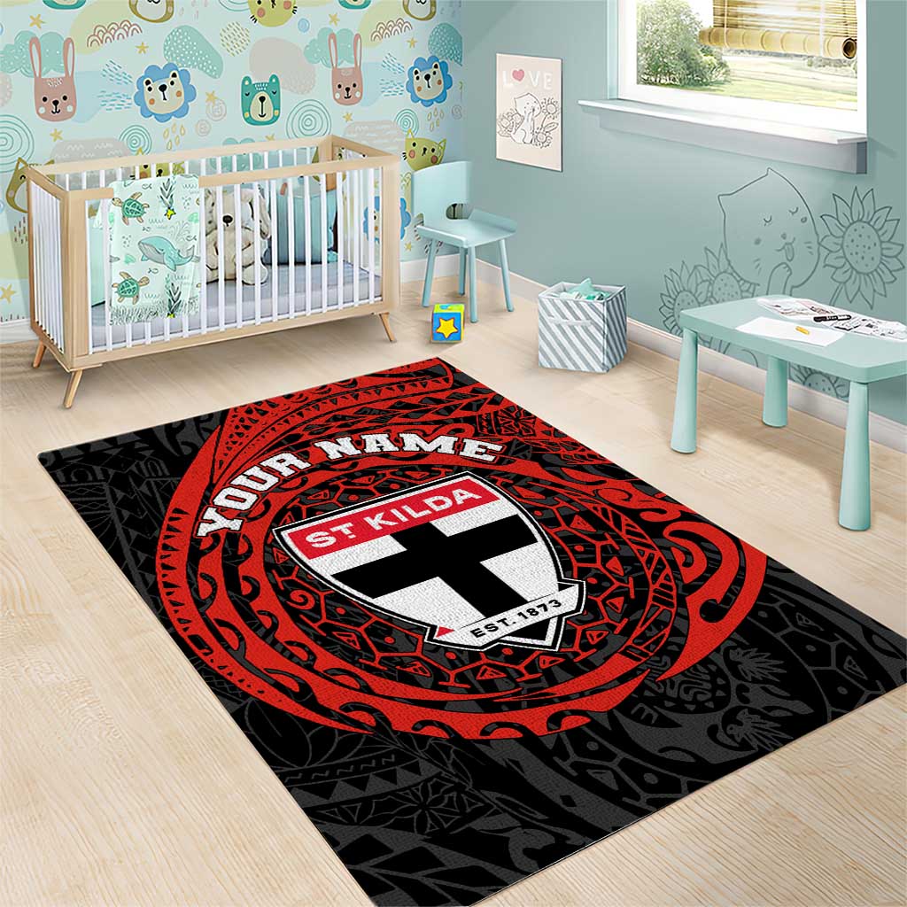 Personalized St Kilda Saints Polynesian Area Rug Tribal Chest and Sleeve Tattoo Heritage Warrior