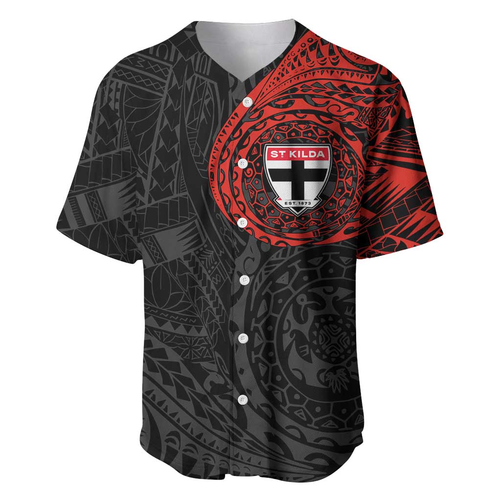 Personalized St Kilda Saints Polynesian Baseball Jersey Tribal Chest and Sleeve Tattoo Heritage Warrior