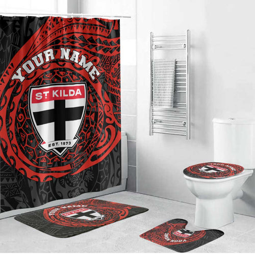 Personalized St Kilda Saints Polynesian Bathroom Set Tribal Chest and Sleeve Tattoo Heritage Warrior