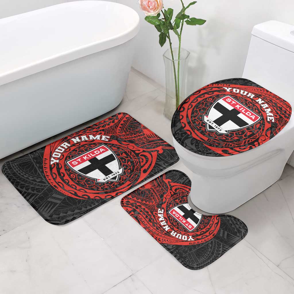 Personalized St Kilda Saints Polynesian Bathroom Set Tribal Chest and Sleeve Tattoo Heritage Warrior
