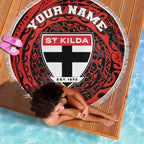 Personalized St Kilda Saints Polynesian Beach Blanket Tribal Chest and Sleeve Tattoo Heritage Warrior
