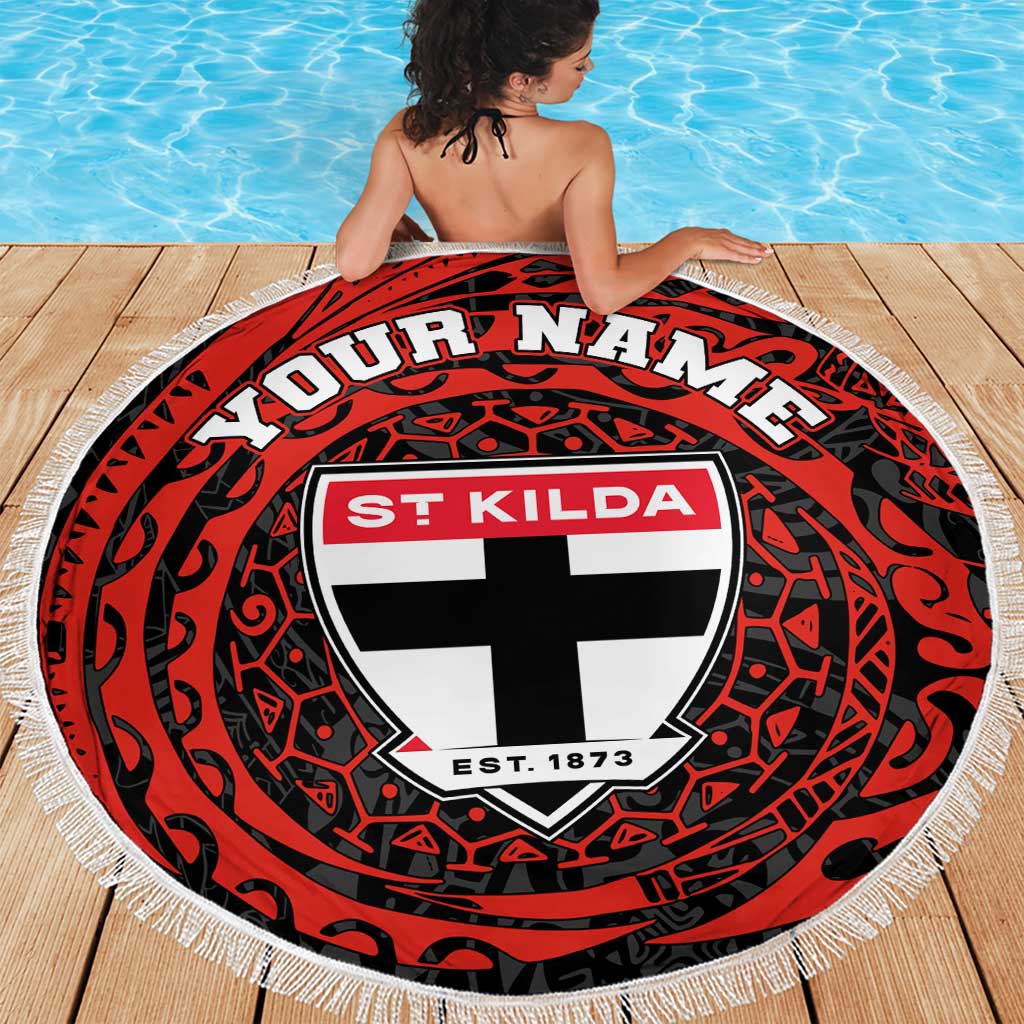 Personalized St Kilda Saints Polynesian Beach Blanket Tribal Chest and Sleeve Tattoo Heritage Warrior