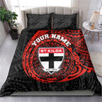Personalized St Kilda Saints Polynesian Bedding Set Tribal Chest and Sleeve Tattoo Heritage Warrior