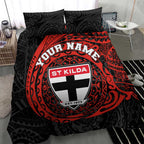 Personalized St Kilda Saints Polynesian Bedding Set Tribal Chest and Sleeve Tattoo Heritage Warrior