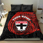Personalized St Kilda Saints Polynesian Bedding Set Tribal Chest and Sleeve Tattoo Heritage Warrior