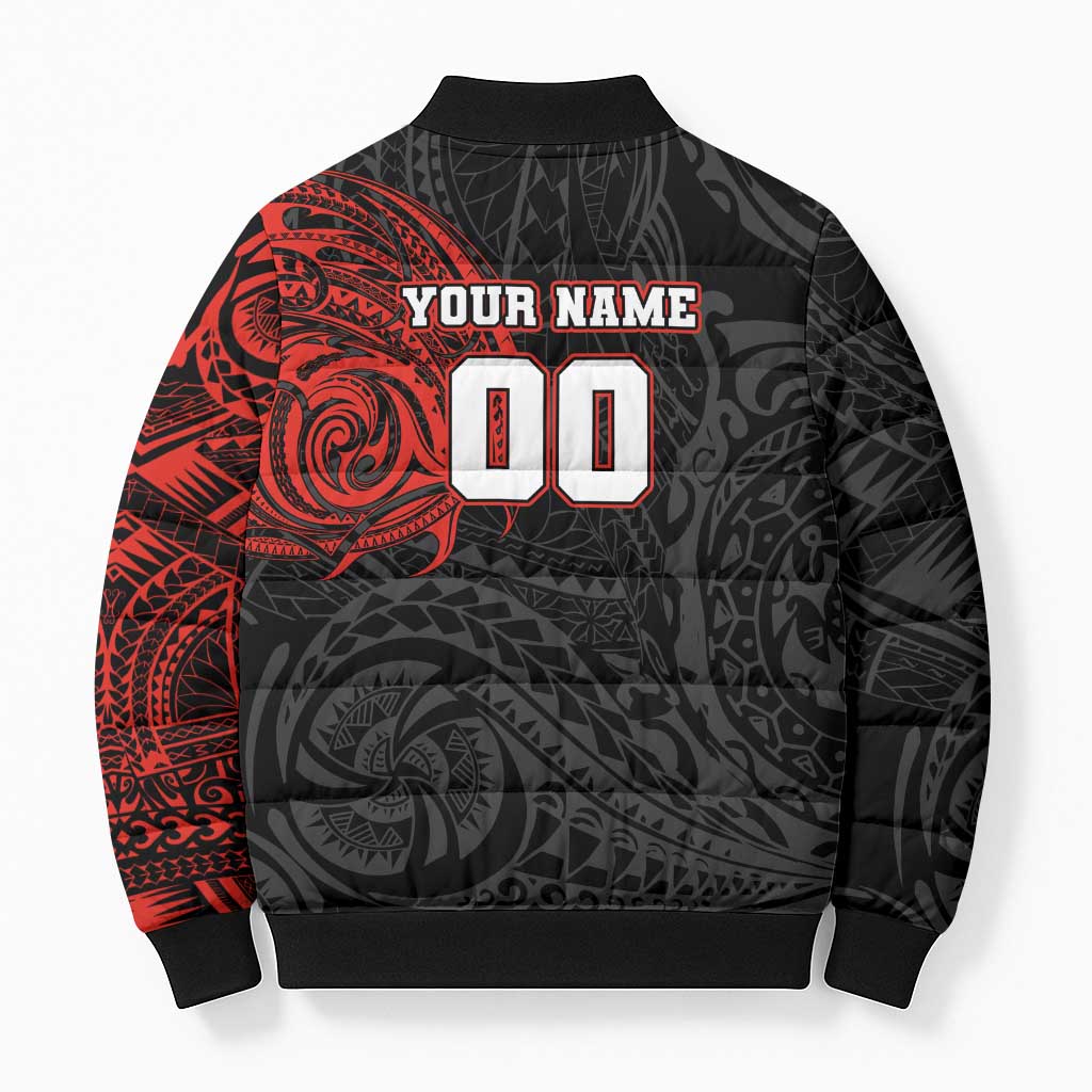 Personalized St Kilda Saints Polynesian Bomber Puffer Jacket Tribal Chest and Sleeve Tattoo Heritage Warrior
