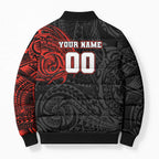 Personalized St Kilda Saints Polynesian Bomber Puffer Jacket Tribal Chest and Sleeve Tattoo Heritage Warrior