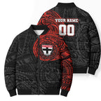Personalized St Kilda Saints Polynesian Bomber Puffer Jacket Tribal Chest and Sleeve Tattoo Heritage Warrior