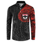Personalized St Kilda Saints Polynesian Button Sweatshirt Tribal Chest and Sleeve Tattoo Heritage Warrior