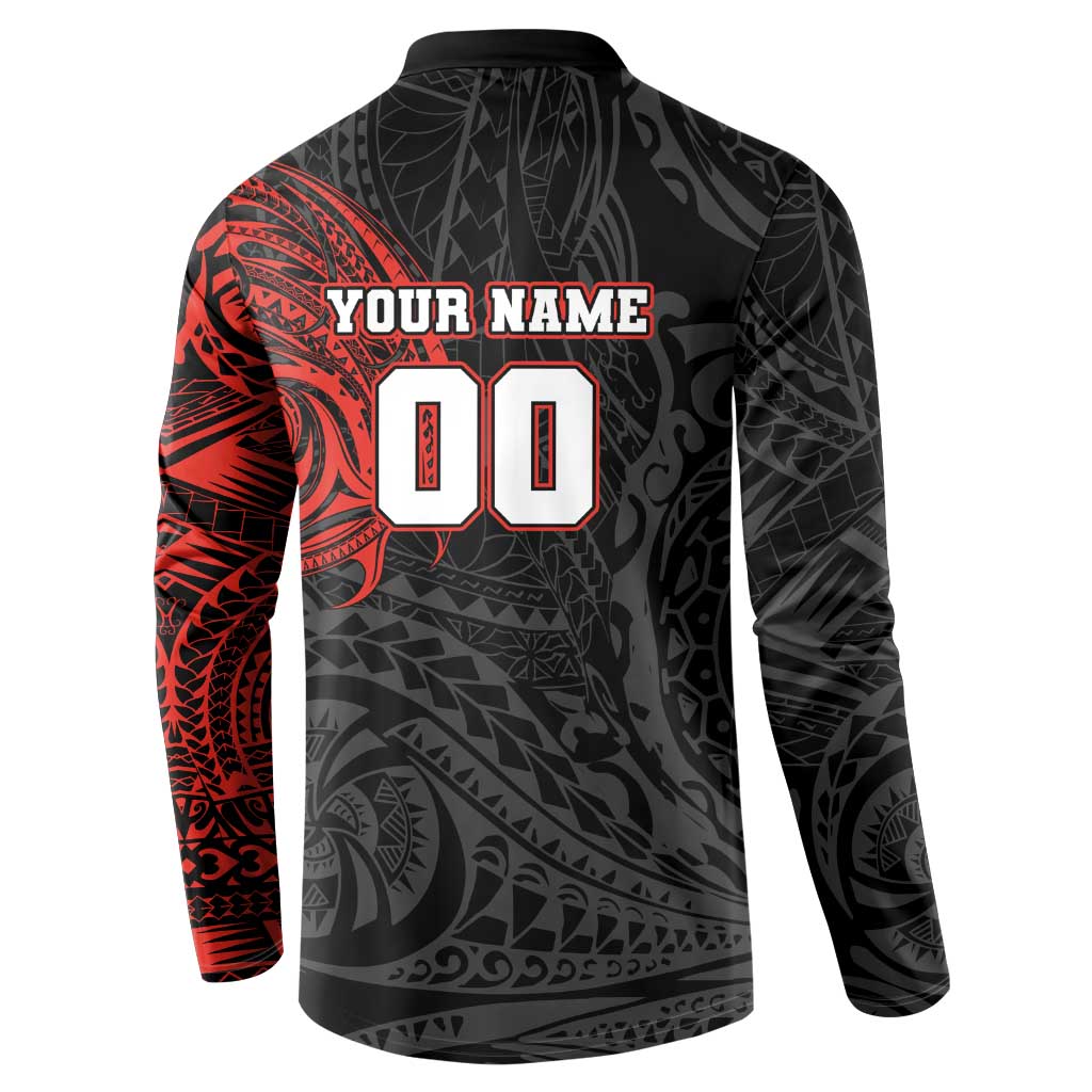 Personalized St Kilda Saints Polynesian Button Sweatshirt Tribal Chest and Sleeve Tattoo Heritage Warrior