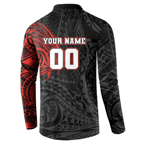 Personalized St Kilda Saints Polynesian Button Sweatshirt Tribal Chest and Sleeve Tattoo Heritage Warrior