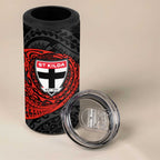 Personalized St Kilda Saints Polynesian 4 in 1 Can Cooler Tumbler Tribal Chest and Sleeve Tattoo Heritage Warrior