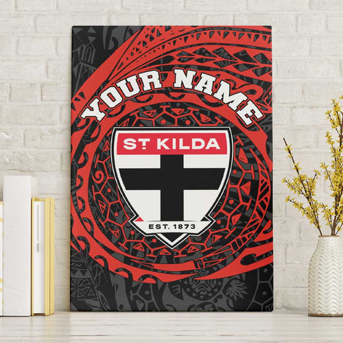 Personalized St Kilda Saints Polynesian Canvas Wall Art Tribal Chest and Sleeve Tattoo Heritage Warrior