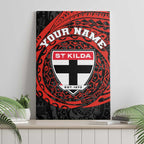 Personalized St Kilda Saints Polynesian Canvas Wall Art Tribal Chest and Sleeve Tattoo Heritage Warrior