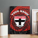 Personalized St Kilda Saints Polynesian Canvas Wall Art Tribal Chest and Sleeve Tattoo Heritage Warrior