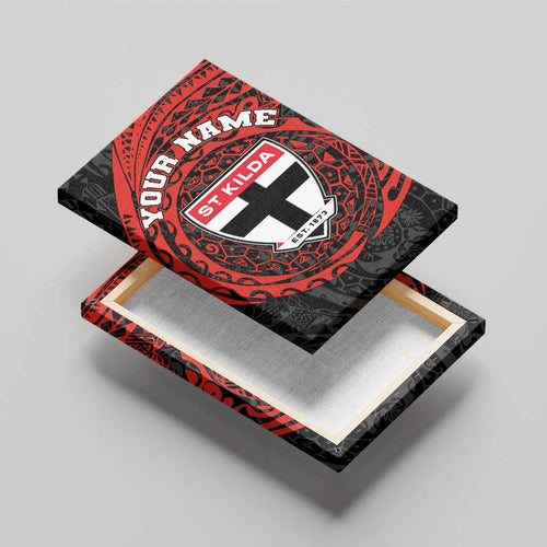 Personalized St Kilda Saints Polynesian Canvas Wall Art Tribal Chest and Sleeve Tattoo Heritage Warrior