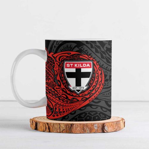 Personalized St Kilda Saints Polynesian Ceramic Mug Tribal Chest and Sleeve Tattoo Heritage Warrior