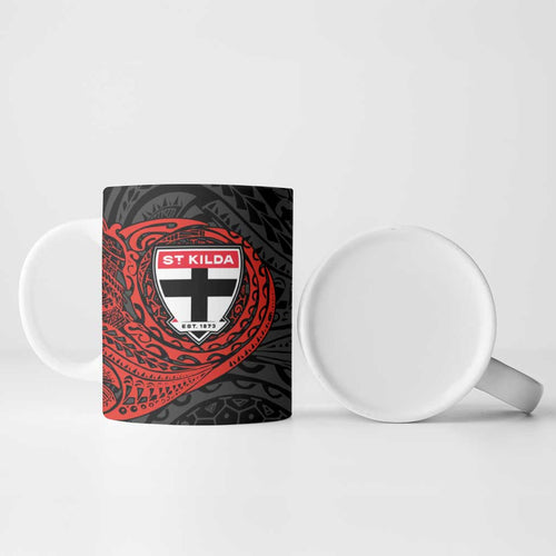 Personalized St Kilda Saints Polynesian Ceramic Mug Tribal Chest and Sleeve Tattoo Heritage Warrior