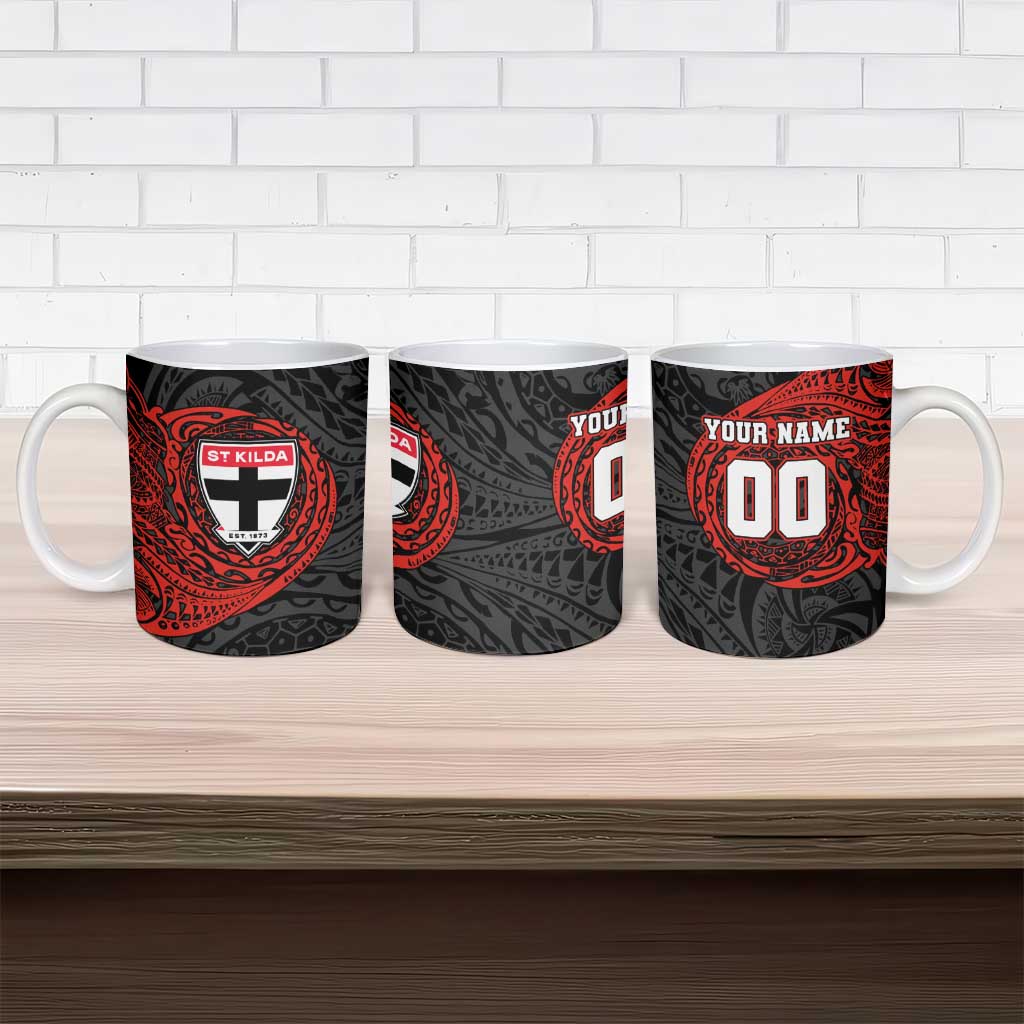 Personalized St Kilda Saints Polynesian Ceramic Mug Tribal Chest and Sleeve Tattoo Heritage Warrior