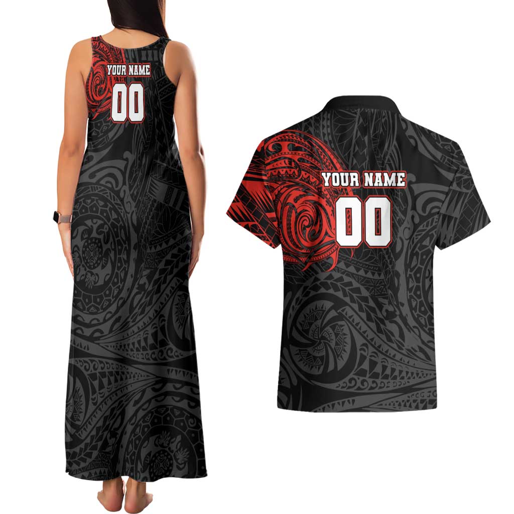 Personalized St Kilda Saints Polynesian Couples Matching Tank Maxi Dress and Hawaiian Shirt Tribal Chest and Sleeve Tattoo Heritage Warrior