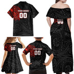 Personalized St Kilda Saints Polynesian Family Matching Off Shoulder Maxi Dress and Hawaiian Shirt Tribal Chest and Sleeve Tattoo Heritage Warrior