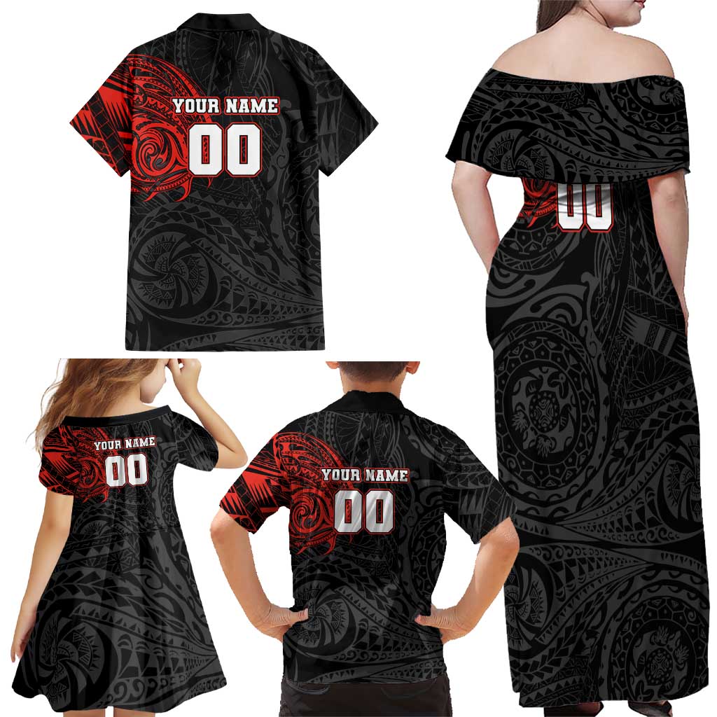 Personalized St Kilda Saints Polynesian Family Matching Off Shoulder Maxi Dress and Hawaiian Shirt Tribal Chest and Sleeve Tattoo Heritage Warrior