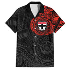 Personalized St Kilda Saints Polynesian Family Matching Off Shoulder Maxi Dress and Hawaiian Shirt Tribal Chest and Sleeve Tattoo Heritage Warrior
