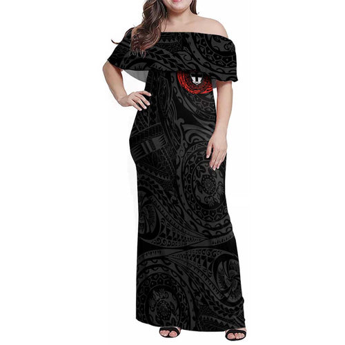 Personalized St Kilda Saints Polynesian Family Matching Off Shoulder Maxi Dress and Hawaiian Shirt Tribal Chest and Sleeve Tattoo Heritage Warrior