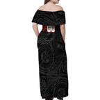Personalized St Kilda Saints Polynesian Family Matching Off Shoulder Maxi Dress and Hawaiian Shirt Tribal Chest and Sleeve Tattoo Heritage Warrior