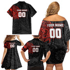Personalized St Kilda Saints Polynesian Family Matching Off Shoulder Short Dress and Hawaiian Shirt Tribal Chest and Sleeve Tattoo Heritage Warrior