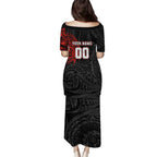 Personalized St Kilda Saints Polynesian Family Matching Puletasi and Hawaiian Shirt Tribal Chest and Sleeve Tattoo Heritage Warrior