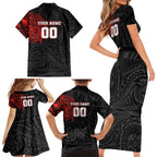 Personalized St Kilda Saints Polynesian Family Matching Short Sleeve Bodycon Dress and Hawaiian Shirt Tribal Chest and Sleeve Tattoo Heritage Warrior