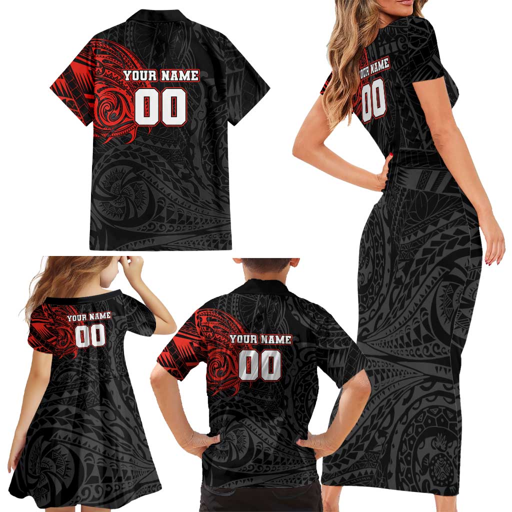 Personalized St Kilda Saints Polynesian Family Matching Short Sleeve Bodycon Dress and Hawaiian Shirt Tribal Chest and Sleeve Tattoo Heritage Warrior