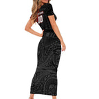 Personalized St Kilda Saints Polynesian Family Matching Short Sleeve Bodycon Dress and Hawaiian Shirt Tribal Chest and Sleeve Tattoo Heritage Warrior