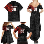Personalized St Kilda Saints Polynesian Family Matching Summer Maxi Dress and Hawaiian Shirt Tribal Chest and Sleeve Tattoo Heritage Warrior